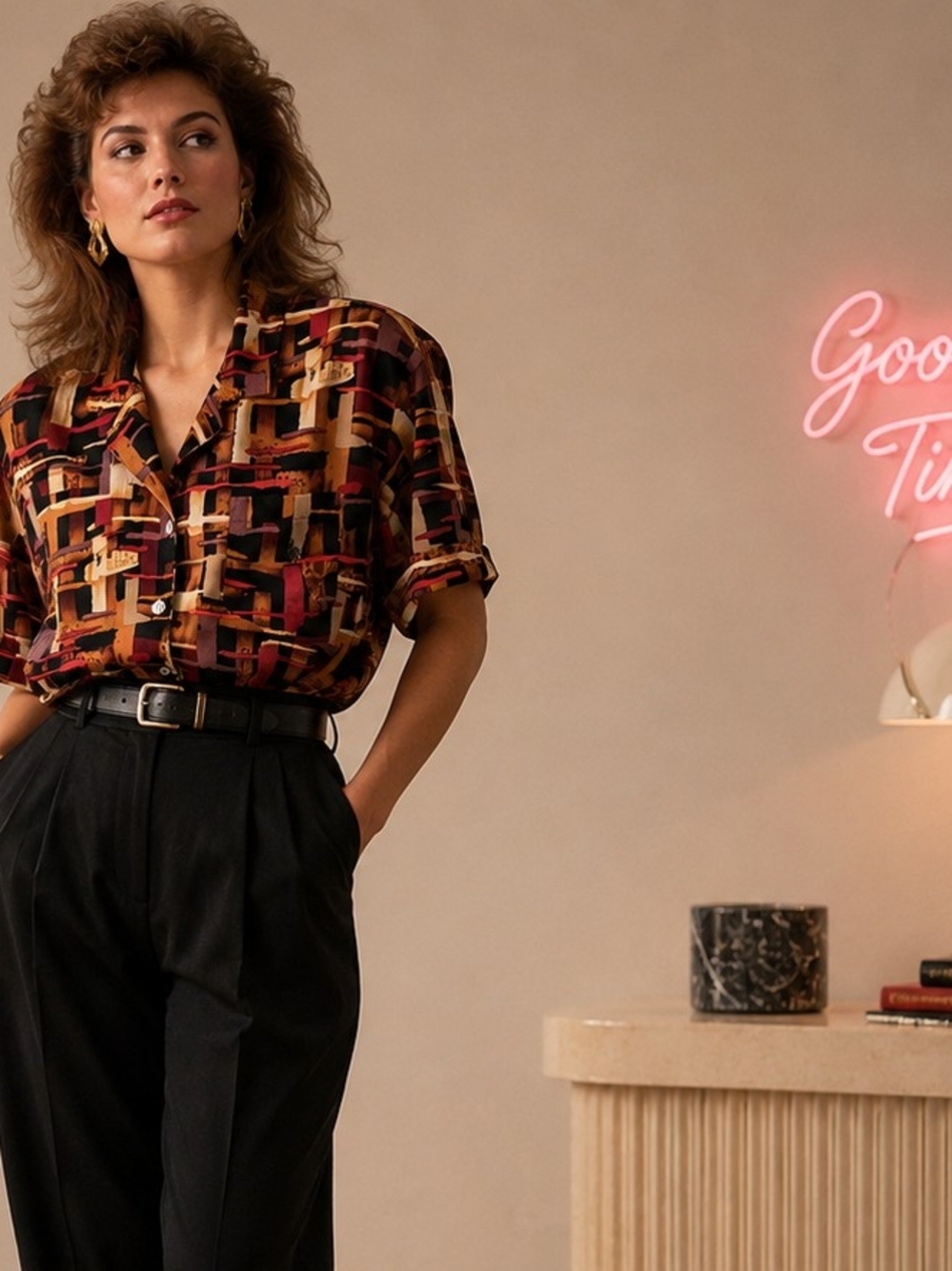 Vintage 80s Teddi Abstract Print Blouse with Shoulder Pads